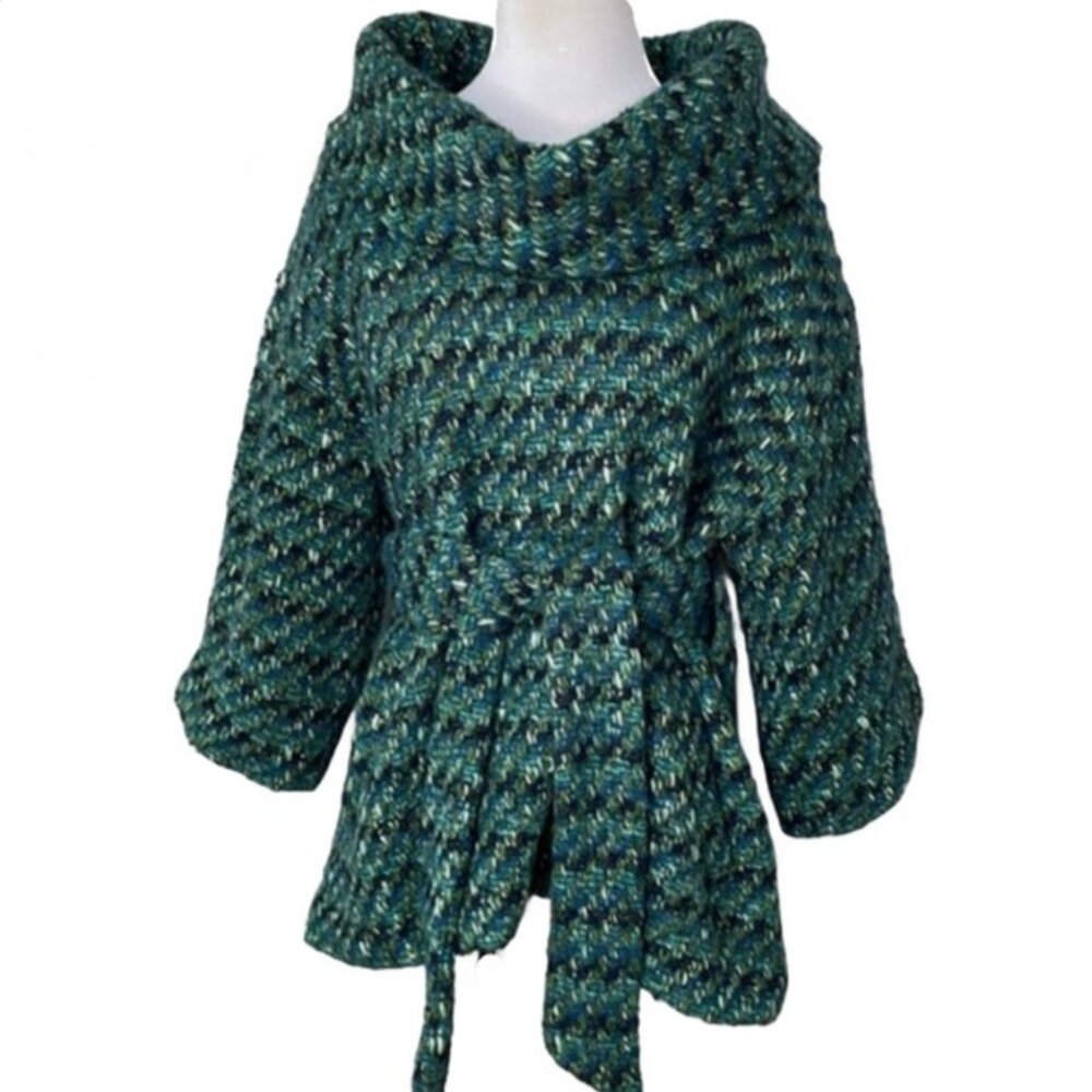 Beth Bowley for Anthropologie Blue Green Wool Cowl Neck Sweater